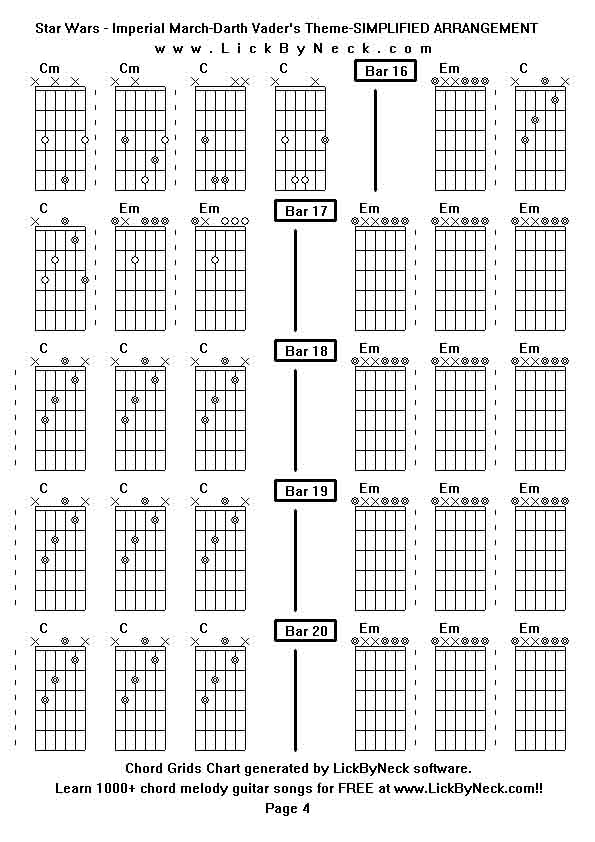 Chord Grids Chart of chord melody fingerstyle guitar song-Star Wars - Imperial March-Darth Vader's Theme-SIMPLIFIED ARRANGEMENT,generated by LickByNeck software.